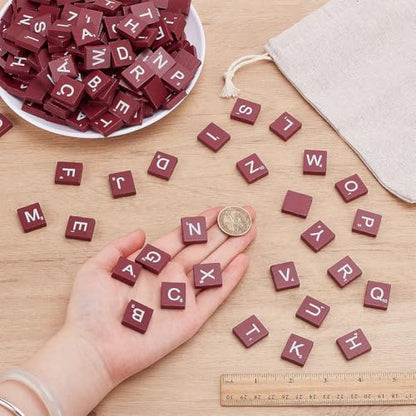 INFUNLY 400 Pcs Wooden Letter Tiles Red Scrabble Tiles with 2 Pouchs A-Z Capital Letters for Making Alphabet Coasters Letter Replacement Pieces for Spelling Scrapbooking Crossword Domino Crafts