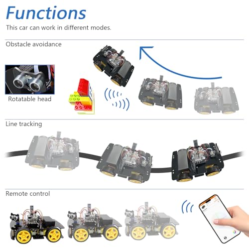 Freenove 4WD Car Kit with Remote (Compatible with Arduino IDE), Line Tracking, Obstacle Avoidance, Wireless Control App, Ultrasonic Sensor Motor Servo - color: With Remote