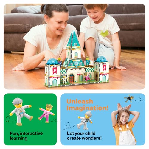 PicassoTiles 70pc Middle Age Medieval and Castle Theme Tile 2in1 8 Character Action Figures Magnet Tiles Building Block Pretend Magnetic Play Fine Motor Skill STEM Educational Construction Age3+ PTQ01 - color: Medieval and Castle