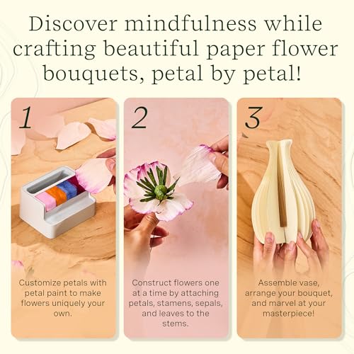 Lifelines FlowCrafts, Paper Flower Bouquet - Create a 5-Flower Bouquet with 80+ Petals, 2 Leafy Sprigs & Elegant Vase - Sensory Arts & Crafts Kit for Teens & Adults - Paper Decorations - style: Paper Flower Bouquet