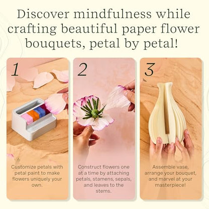 Lifelines FlowCrafts, Paper Flower Bouquet - Create a 5-Flower Bouquet with 80+ Petals, 2 Leafy Sprigs & Elegant Vase - Sensory Arts & Crafts Kit for Teens & Adults - Paper Decorations - style: Paper Flower Bouquet