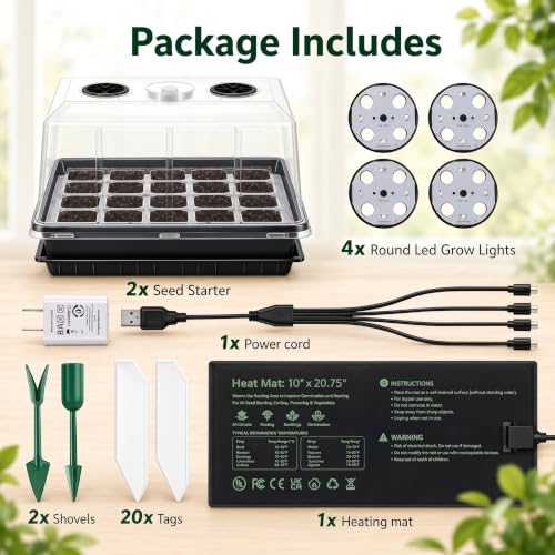 2 Sets 60-Cell Seed Starter Trays with Grow Lights, Heat Mat and Dome
