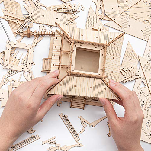 ROBOTIME 3D Puzzle Wooden Craft Kits DIY Model Kit to Build Five-Storied Pagoda & Drum