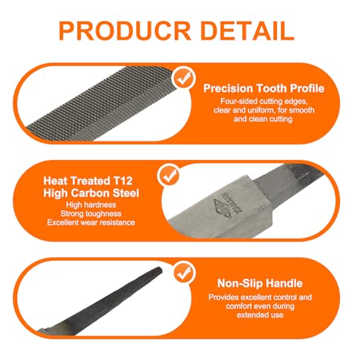 HARFINGTON 12" Square Medium Cut File Double Cut Teeth Medium Metal File High Carbon Steel T12 without Handle for Metal Wood Finishing Roughing Shaping, Grey - size: 12", style: Medium Cut