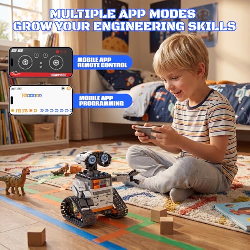 HPROMOT Robot Building Kit, APP & Remote Coding Toy Gift Boys Girls 8-16 | Birthday Gift for Boys Girls Ages 8-16 | 688 PCS 5-in-1 Robot | APP + Remote | STEM Coding | Rechargeable Battery - color: T2008