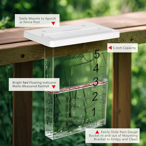 2Pack Waterfall Rain Gauge Outdoor with Clear Scale,Accurate 5-Inch Rain Gauges with Large Numerals &Easy-Read Red Float,Weather Resistant Outdoor Rain Gauge for Yard,Garden,Lawn,Deck,Fence - size: 2Pack