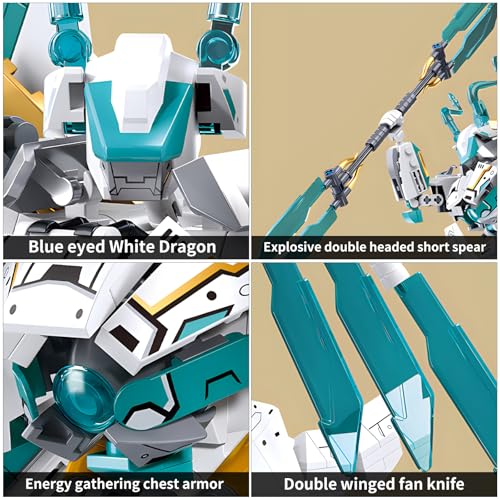 CSNRHG White Horse Dragon Samurai mech Robot Model Knight 2 in 1 Building Blocks Toy Set Mythical Birthday for Age 8+ Children Adults Teens 731 Pieces - color: White Dargon Horse