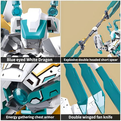 CSNRHG White Horse Dragon Samurai mech Robot Model Knight 2 in 1 Building Blocks Toy Set Mythical Birthday for Age 8+ Children Adults Teens 731 Pieces - color: White Dargon Horse