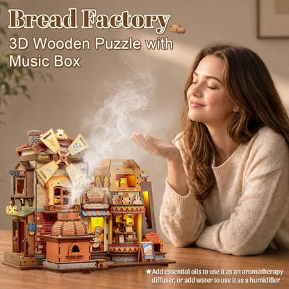 Fsolis 3D Wooden Puzzles for Adults - Mechanical Bread Factory Building Kit - color: Bread Factory