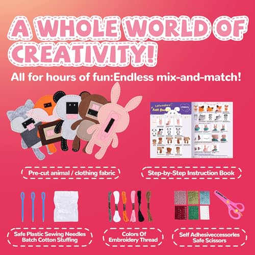 Cymbana Sewing Kit for Kids, Make a Friend 5 Felt Kids Sewing Crafts 6+ - color: Animal