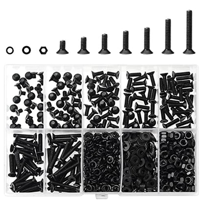 HELIFOUNER 560 Pieces M3 x 5mm /6mm /8mm /10mm /12mm /16mm /20mm, Countersunk Head Socket Cap Screws Bolts Washers Nuts Kit, 10.9 Grade Alloy Steel, Full Threaded, Black - size: M3, style: Countersunk Head