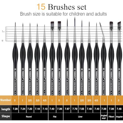 PANDAFLY Detail Paint Brushes Set for Fine Detailing & Art Painting, 15pcs - size: 15 Size