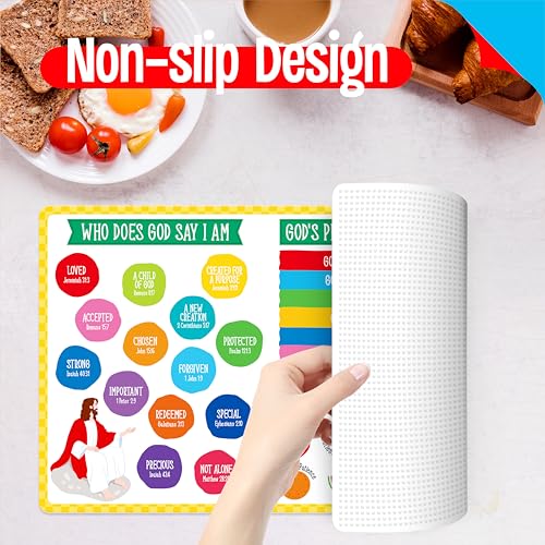 6 Pack Placemats for Kids, Non-Slip Washable Table Mats, Reusable Bible Themed Dining Mat, Educational Placemats for Home, Kindergarten, Classroom, Nursery - style: The Bible