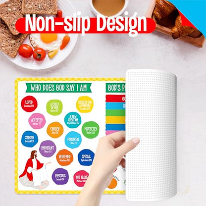 6 Pack Placemats for Kids, Non-Slip Washable Table Mats, Reusable Bible Themed Dining Mat, Educational Placemats for Home, Kindergarten, Classroom, Nursery - style: The Bible