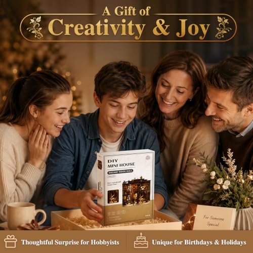 DIY Miniature House Kit for Adults, Tiny Dollhouse Book Nook Kit Bookshelf Crafts Decor, 3D Wooden Puzzle, Gifts for Family Friends Adults Teens, Dream Book Loft