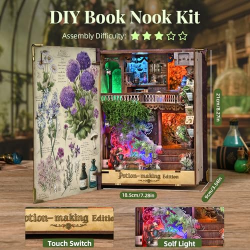 MiniCity Potion-Making Book Nook Kit, 3D Wooden Bookshelf Puzzle with LED - color: Potion-making Edition
