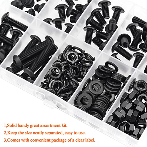 HELIFOUNER 240 Pieces M5 x 6mm /8mm /10mm /12mm /16mm /20mm /25mm, Button Head Socket Cap Screws Bolts Washers Nuts Kit, 10.9 Grade Alloy Steel, Full Threaded, Black - size: M5, style: Button Head