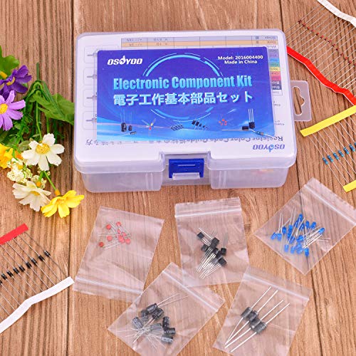 OSOYOO Electronic Component Assortment Kit(Total 1390 PCS) - Resistors, Electrolytic Capacitors, LEDs, Ceramic Capacitors, Diodes, Transistor for Arduino Raspberry Pi Mega2560