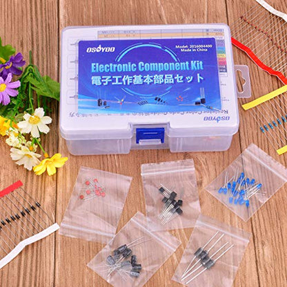 OSOYOO Electronic Component Assortment Kit(Total 1390 PCS) - Resistors, Electrolytic Capacitors, LEDs, Ceramic Capacitors, Diodes, Transistor for Arduino Raspberry Pi Mega2560