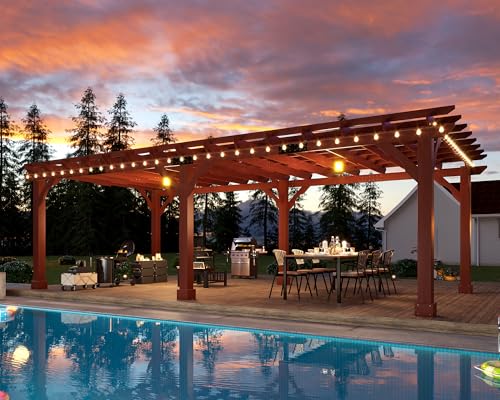 Jocisland 12x24 FT Premium Cedar Wood Pergola with Trellis Roof & Stakes - size: 12x24 FT