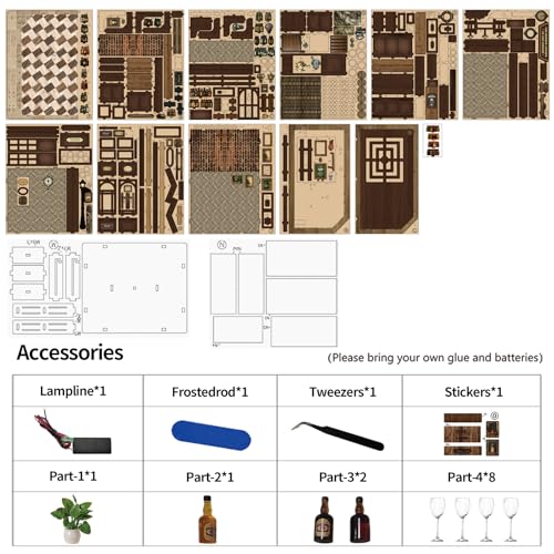 DIY Miniature House Kit, 3D Wooden Puzzle for Adults, Retro Corner Tavern Bar Model with LED Light & Furniture, Creative Roombox Building Set for Home Decor & Hobby Gift (Corner Tavern) - style: Corner Tavern