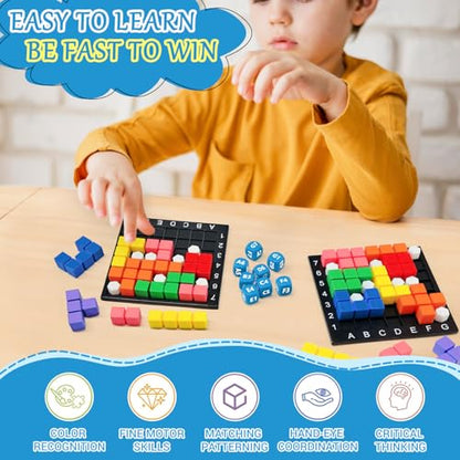 STEM Puzzle Game The Brain Square 2.0 with 10,000,000+ Solutions Pattern Matching Blocks Brain Teaser Toy Roll Dice & Race Your Opponent to Fill Grid for Kids 5+ Back to School Birthday Gift(Hard) - color: Hard_2 Players