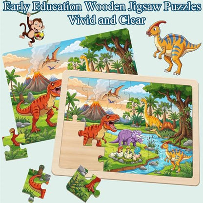 Wooden Puzzles Dinosaur Toys for Kids Ages 3-5 Year Old, 4 Packs 24 Piece - color: Space Mashup
