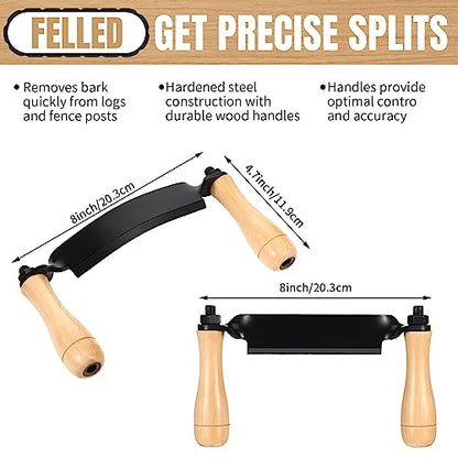 WILLBOND 2 Pcs 8 Inch Draw Knife Straight, Curved, Wood Debarking Tool - size: 8 Inch