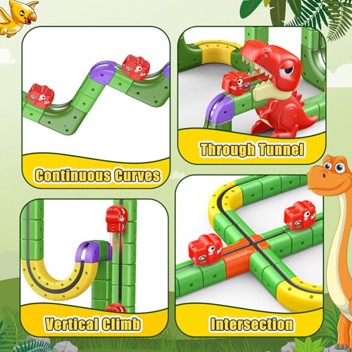 Upgrade Magnetic Train Set: 188PCS 3D Infinity Racer Electric Train Set for Kids Flexible Cube Track Anti-Gravity Dinosaur Train Toys Gifts for 3 4 5 6 7 8-12 Year Old Boys Girls - size: Deluxe Set(188PCS)