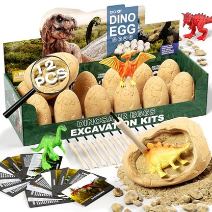 12 Dinosaur Eggs Dig Kit Toys for Kids, Excavation Kit with Magnifier - style: 12 Dinosaur Eggs