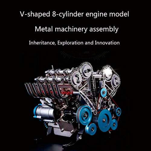FunXylophy V8 Engine Model Kit That Works, 1:3 Mini Metal Mechanical Engine for Car, 500 Pieces DIY Assembly Science Experiment Physics
