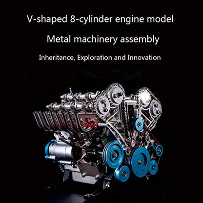 FunXylophy V8 Engine Model Kit That Works, 1:3 Mini Metal Mechanical Engine for Car, 500 Pieces DIY Assembly Science Experiment Physics