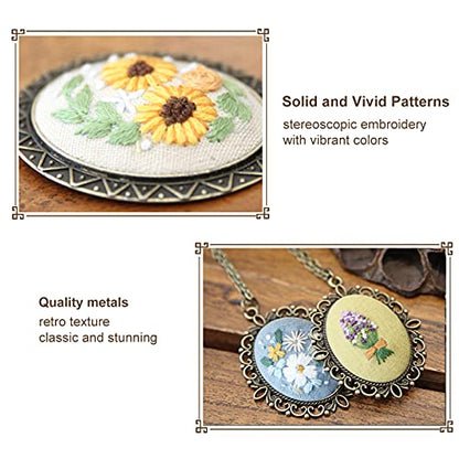 ZOCONE 4 Packs Embroidery Necklace Kits, Embroidery Pendant Kit Mini Cross Stitch Kit with Hoop, Necklace, Pendant, Stamped Pattern Cloth, Instructions, etc., Embroidery Kits for Adults - color: 4 Packs-C