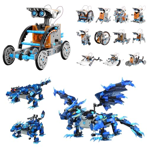 Bundle - 2 Items: Sillbird Solar Robot Toys & Dragon Building Kit with Remote Control, Christmas Stem Gifts for Kids Boys Ages 8-12, Technic Buildable Coding Toys