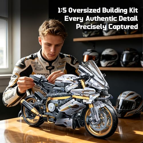 OOIEWPQ 2078 Piece 1:5 Motorcycle 1000 RR Large-Scale Building Blocks Set