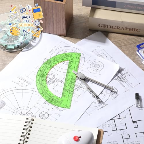 EBOOT Drawing Compass and 6 in Protractor Geometry Set, Green - color: Green