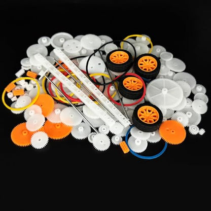 150PCS Plastic Gear Kit Toy Wheel with Shaft Axles Rubber Band Small Gear Set for Motor RC Car Truck Helicopter Robot DIY Model Building Parts (150)