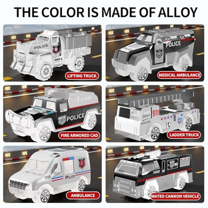 NIPLOOOW Kids Boys Toys for 3 4 5 6 Years Old, Police Truck Vehicle Toy Set with Play Mat and Die-Cast Toy Car, Transport Carrier Truck for Kids, Birthday Gifts Toys for 3 4 5 6 7 8+ Year Old Boys - style: Police truck