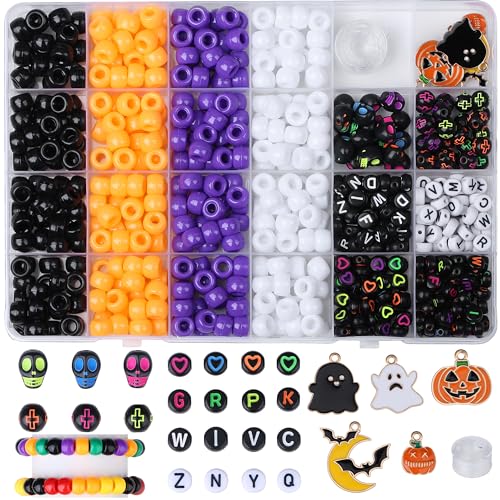 XIANNVXI 10Colours Halloween Pony Letter Beads Set Bracelet Making 640pcs Orange Purple White Letter Pony Beads - color: Halloween B