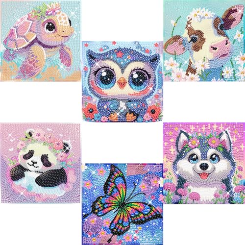6 Pack Diamond Painting Kits for Kids Teens, Diamond Art for Kids 6X6 Inch - color: 6 Pack-Animals