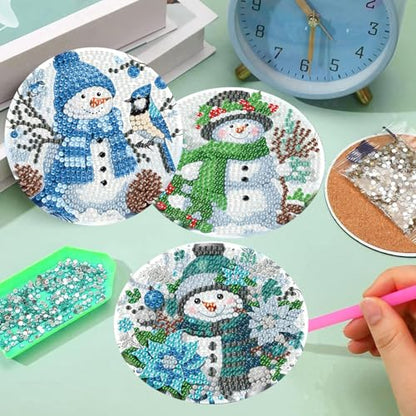 8 PCS Christmas Diamond Art Coasters Kits with Holder Cork Pads - color: Christmas Snowman a Coasters