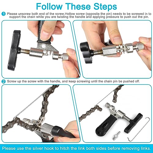 Bike Chain Repair Tool Kit with Link Pliers, Chain Breaker Splitter and 6 Pairs Missing Links for Shimano, SRAM and KMC Compatible 7-11 Speed and Single Speed Bicycle Chains