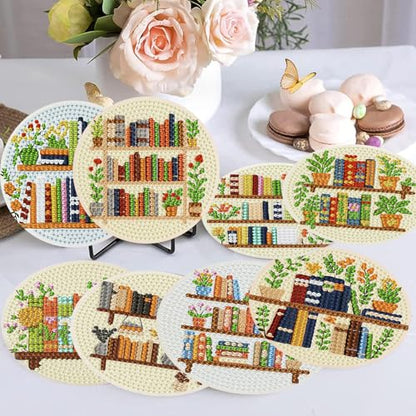 Diamond Art Coasters Kit, 8 Pieces Books Diamond Painting Coasters Kit - color: Bookshelf