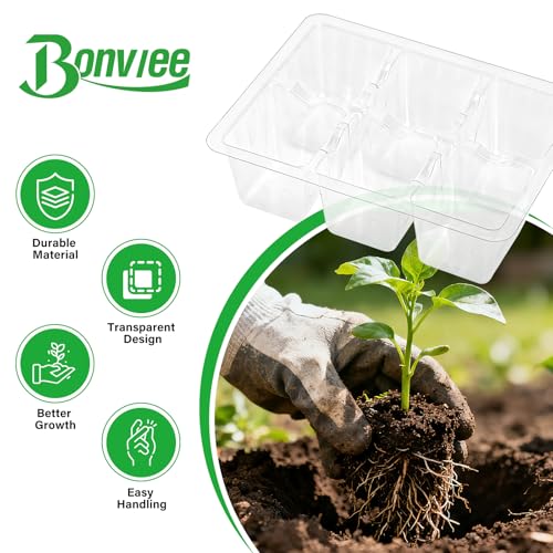 Bonviee 10-Pack Seed Starter Trays, 6-Cell Insert Trays, Clear - color: Clear, size: 60 XL Cells