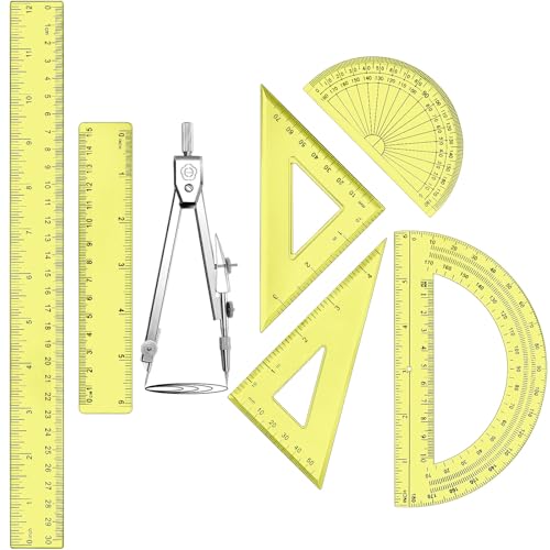 Zonon 7 Pcs Geometry Set with Drawing Compas, 6&4 Inch Protractors, Yellow - color: Yellow