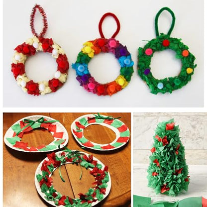 3000 Pcs Christmas Red Green White Tissue Paper Squares 1.2" Tissue Paper Confettis Round Circle 1" for Kids DIY New Year Holiday Tree Ornaments Wreaths Cone Scrapbooking Decors