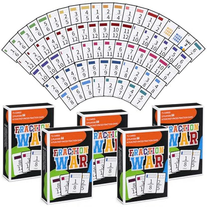Blueweenly 5 Pcs Fraction War Fun Math Game Easy to Learn Math Card Game