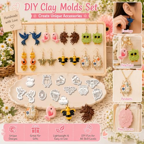 13 Pcs Easter & Animal Polymer Clay Cutters Set - Chicken, Bee & Owl Imprint Cutters for Polymer Clay Jewelry Making, Fit Gift for Animal Lovers, Friends, Sisters & Wives - color: Birds