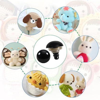 TOAOB 150pcs 14mm Black Plastic Safety Eyes Crafts Crochet Eyes with 150pcs Washers for Stuffed Animals Amigurumis Doll Making - size: 14mm