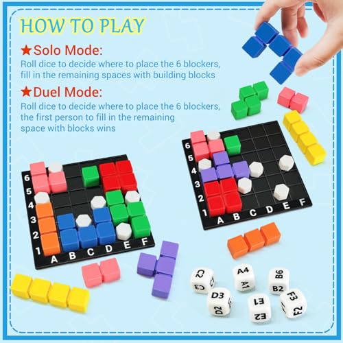 STEM Puzzle Game The Brain Square with 160000+ Solutions Pattern Matching Blocks Brain Teaser Toy Roll Dice & Race Your Opponent to Fill Grid for Kids Birthday (Single Player) - color: 1_player